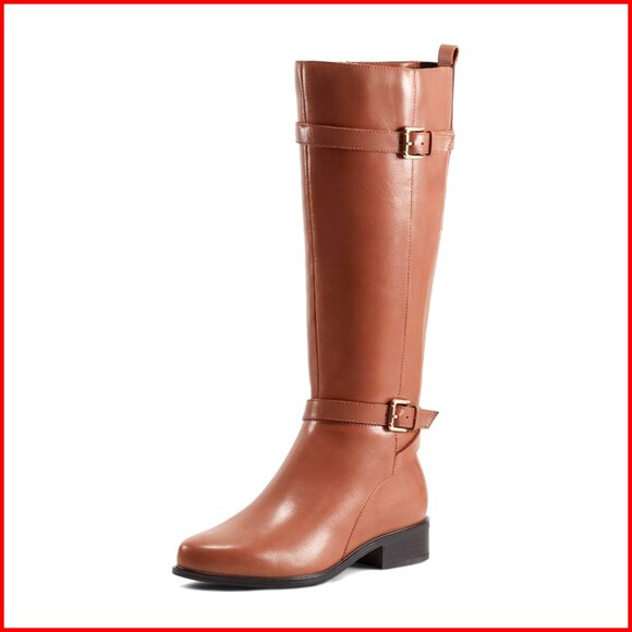 Wide Calf Knee-High Boots with Arch Support and Buckle Straps